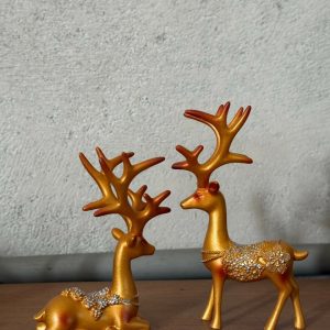 Golden Decorative Deer Showpiece Set for Home, Table & Living Room Decor