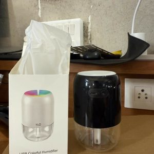 Black USB H2O Mini Humidifier with Color LED Light for Desk & Bedroom