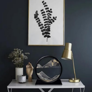 Luxury Round Rotating Moving Sand Art Frame with Black Stand | Premium Flowing Sand Picture for Home & Office Décor | Relaxing Desktop Motion Showpiece for Living Room, Bedroom & Work Desk | Elegant Stress-Relief Kinetic Art Gift