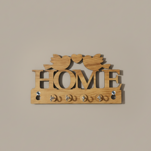 Wooden Key Holder for Wall “HOME” with Birds – Decorative MDF Wall Key Organizer | Home Décor Key Stand