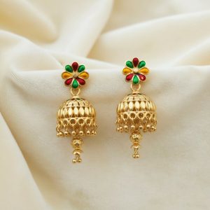 Floral Enamel Gold-Plated Jhumka Earrings, new design earrings, trendy earrings, earrings for women and girls, traditional earrings, multy color earrings