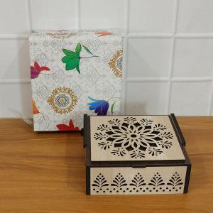 Elegant 4 Section Wooden Dry Fruit Storage Box with Laser Cut Designer Lid