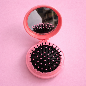 Foldable Hair Brush with Mirror Compact Travel Hair Comb for Women & Girls(COLOR MAY VARY)