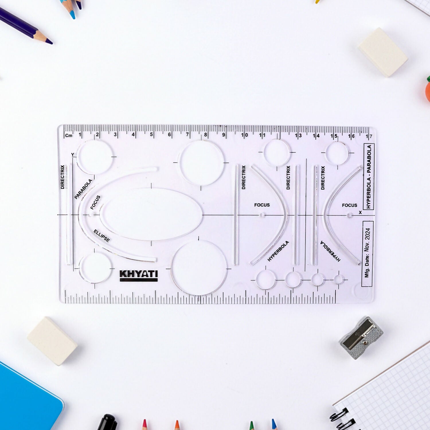 Mathematical Drawing Template Ruler Set with Ellipse Parabola Hyperbola Shapes (10Pcs) - Image 4