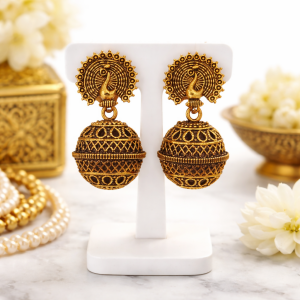 TRADITIONAL OXIDISED ANTIQUE GOLD JHUMKA EARRINGS