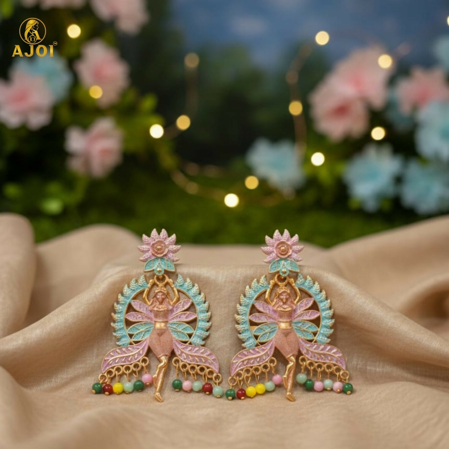 Designer Multicolor Fairy Motif Enamel Earrings for Women