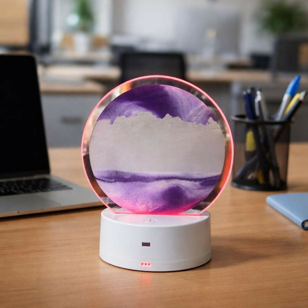LED Round Static Purple Sand Art Lamp | Ambient Decorative Night Light Décor - Image 3