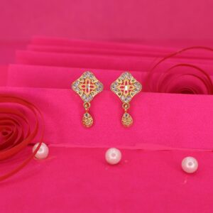Gold Plated Square Stud Earrings with AD for women and girls