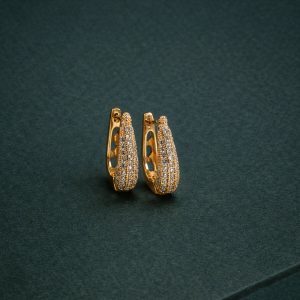 Elegant Curved Pavé Crystal Huggie Earrings in Gold Finish