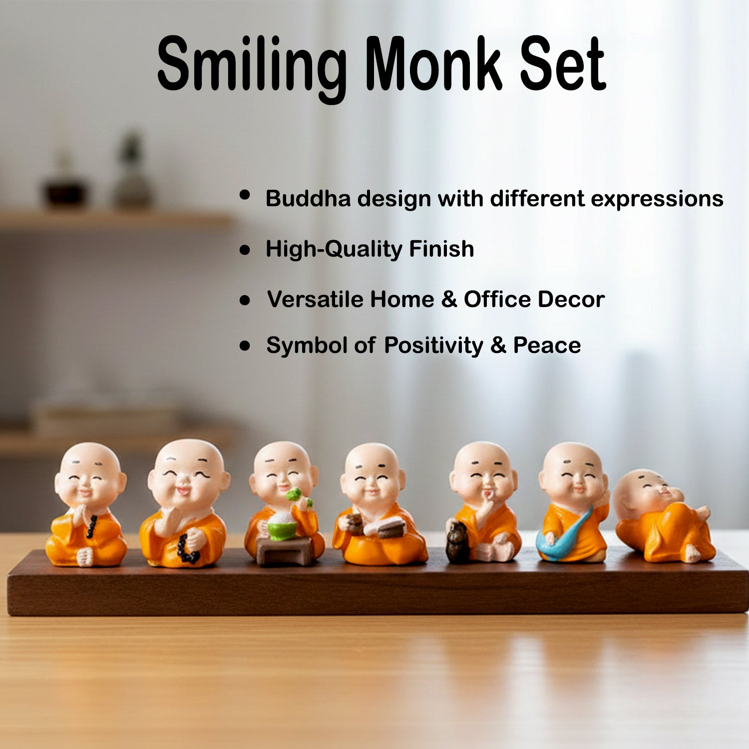 Smiling Monk Showpiece Set of 8 | Mini Buddha Figurines for Home Decor - Image 5