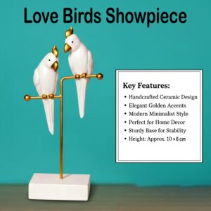 White & Gold Love Birds Decorative poly-resin Showpiece for Home & Office Décor