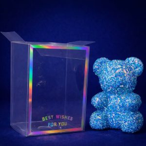 Blue Glitter Teddy Bear Showpiece with Transparent Gift Display Box