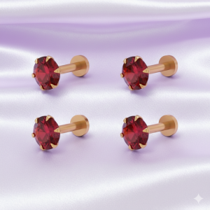 Gold Plated Red Ruby AD Nosepin Stud Flat Back Labret Piercing Combo Pack of 4