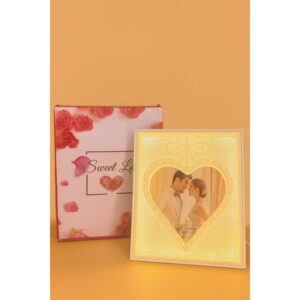 LED Heart Photo Frame with Glitter Border & Warm Glow for Wedding & Gifting