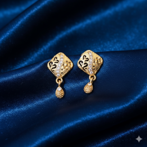 Gold Plated Daily Use Rhombus Drop Earrings with Filigree Detailing and AD