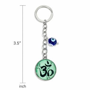 Om Evil Eye Keychain with Green Enamel for Car Keys, Bags & Gifting