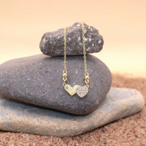 Gold Plated Double Heart Necklace with AD For women and girls