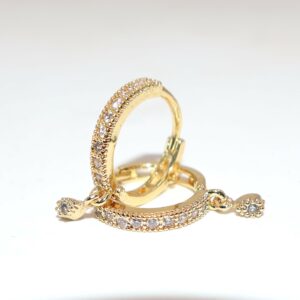 Gold Plated AD bali Teardrop Dangle Huggie Hoop Earrings Bali Combo Pack of 2