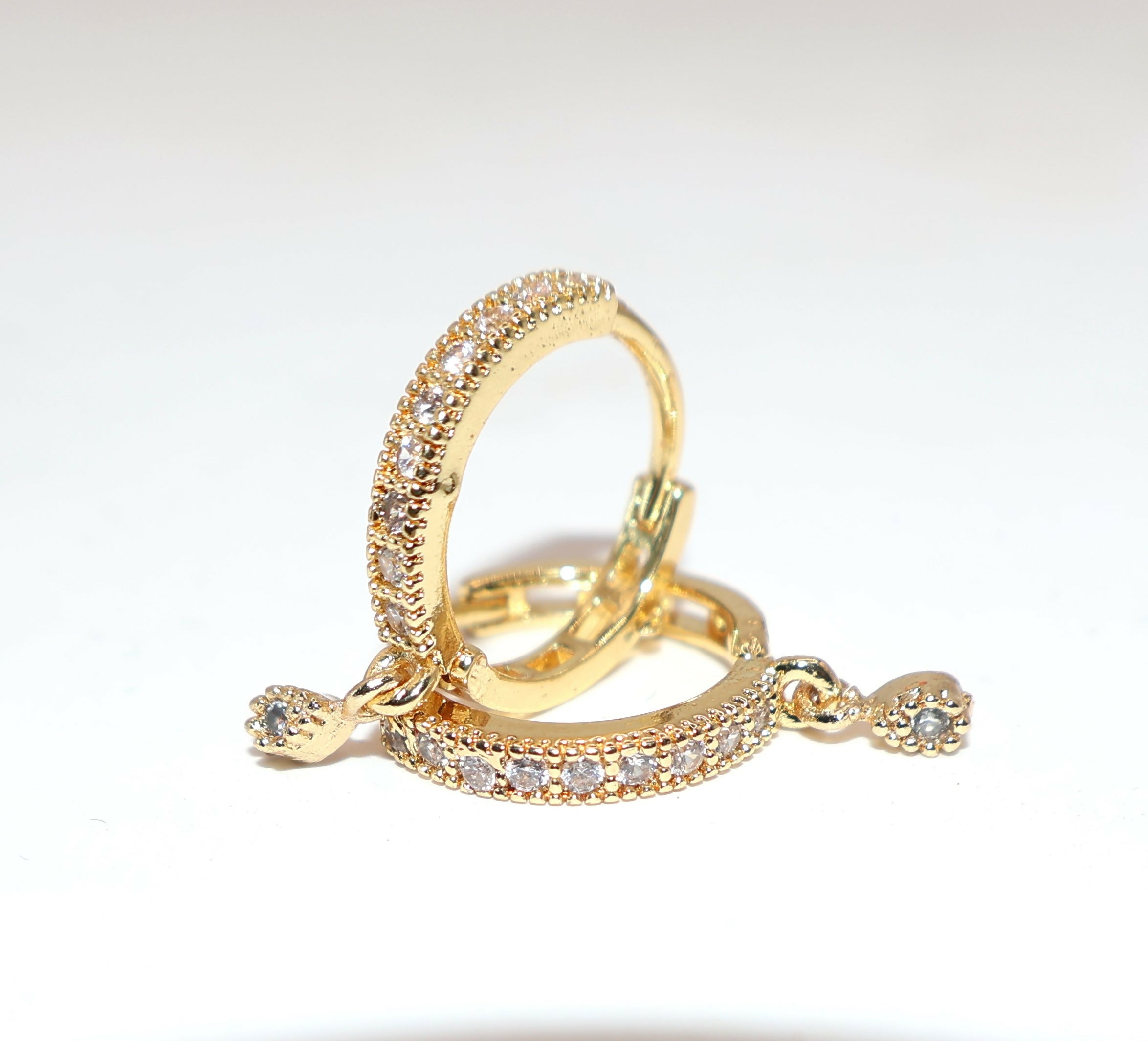 Gold Plated AD bali Teardrop Dangle Huggie Hoop Earrings Bali Combo Pack of 2 - Image 3