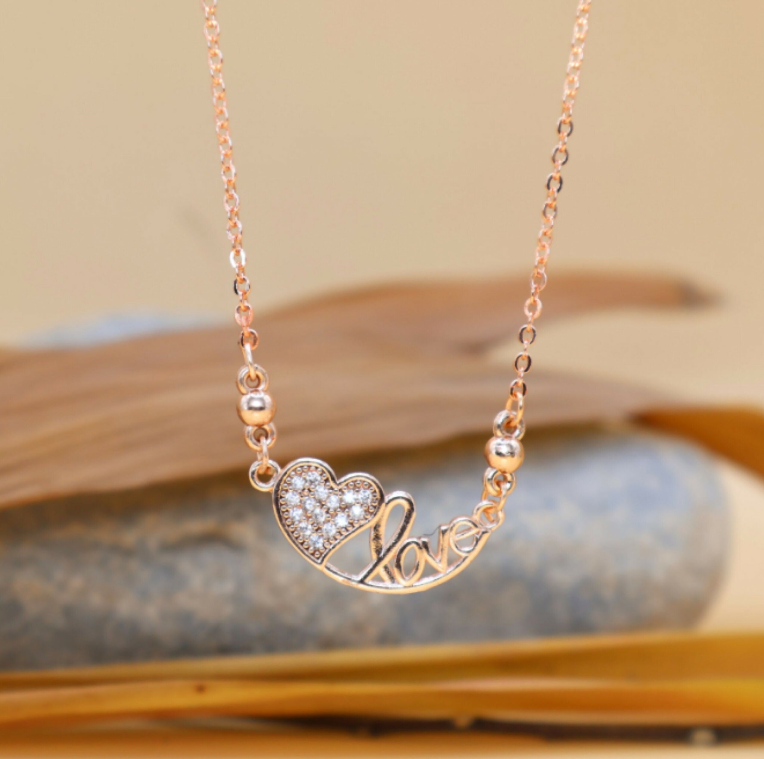 Rose Gold Plated Heart & Love AD Pendant Necklace For women and girls - Image 2
