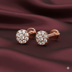 Rose Gold AD Flower Cluster Flat Back Earrings Pack of 1 Pair