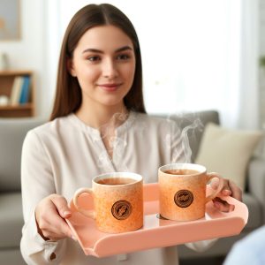 7-Piece Ceramic Coffee Mug Set with Serving Tray