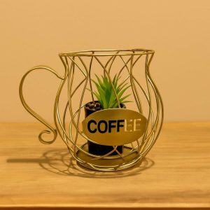 Coffee Cup Metal Planter Holder Decorative Tabletop Plant Pot Stand