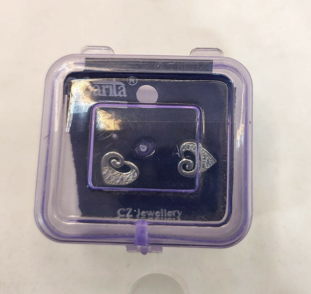 Sterling Silver Heart Stud Earrings with AD for women and girls - Image 5