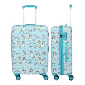 Novex Unicorn Blue Travelling Kids Trolley Bags for Girls Luggage 4 Wheels ( 22 Inch)