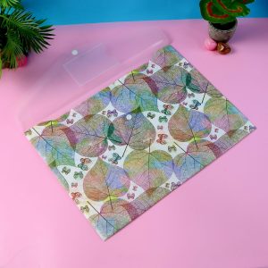 Printed A4 Document Folder – Leaf Design with Button Closure & Label Slot (1 Pc)