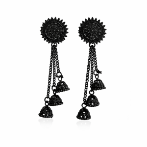 Bold black oxidised jhumka earrings