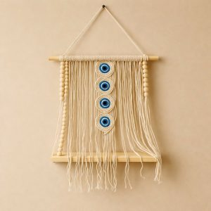 Macrame Wall Hanging Shelf with Evil Eye Decor for Home