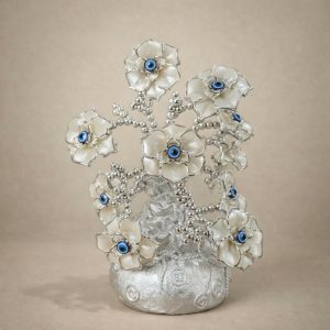Silver Lucky Flower Tree Showpiece with Evil Eye Home Decor Statue