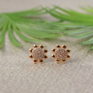 Floral Gold-Finish Stone Stud Earrings for Daily & Party Wear