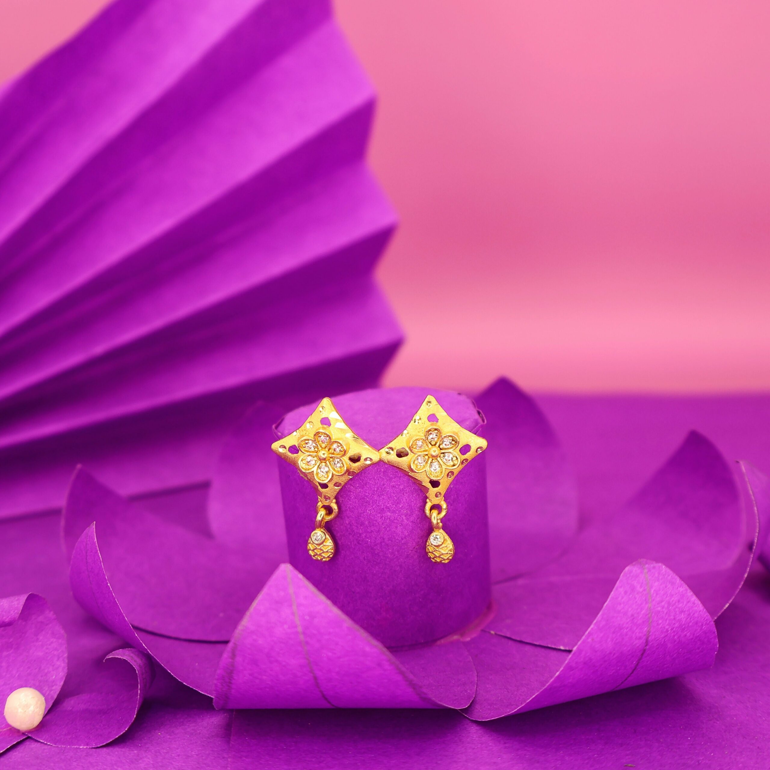 Rose Gold AD Flower Dangle Stud Earrings for Women and girls - Image 2