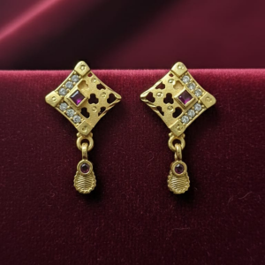 Cutwork Square Gold Pendant and Earring Set Elegant Traditional Jewelry Set