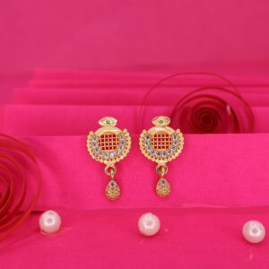 Gold Plated Grid Design Earrings with AD for women and girls