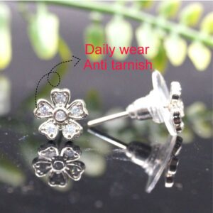 Sterling Silver AD Flower Stud Earrings - Dainty Floral Blossom Jewelry for women and girls