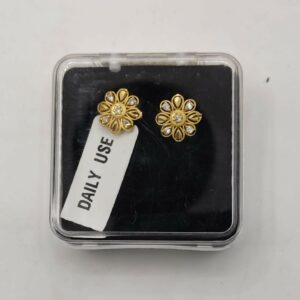 Gold Flower Stud Earrings with AD for women and girls