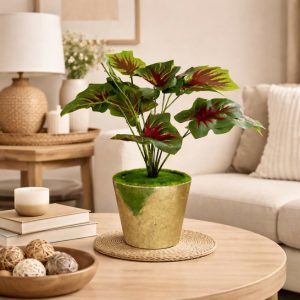 Artificial Decorative Leaf Plant with Pot for Home & Office Table Décor