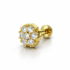 Gold plated Floral Back Piercing AD Stud Earrings Pack of 1 PCS