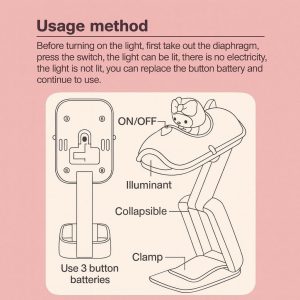 Purple Mini Folding LED Car Night Light with Clamp Base for Kids