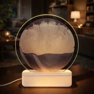 LED Round Static Brown & Beige Sand Art Lamp | Ambient Decorative Night Light