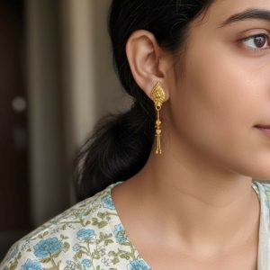 Long Chain Beads Golden Earrings for Women & Girls – Traditional Fancy Jewellery Gift