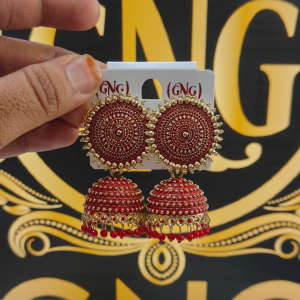 TRADITIONAL ELEGANT OXIDISED JHUMKA EARINGS IN RED COLOUR