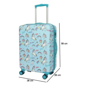 Novex Unicorn Blue Travelling Kids Trolley Bags for Girls Luggage 4 Wheels ( 22 Inch)