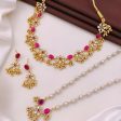 Traditional Gold-Plated Pink Stone & Pearl Bridal Jewelry Set with Necklace, Earrings